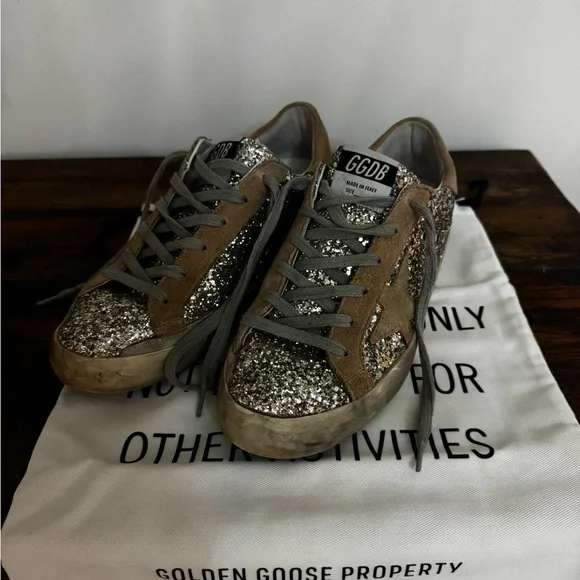 Golden Goose Silver Glitter Athletic Shoes Size 8.5-9 - Picture 2 of 5